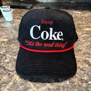 Coca Cola corduroy Black and Red Hat it’s the real thing snap back trucker style